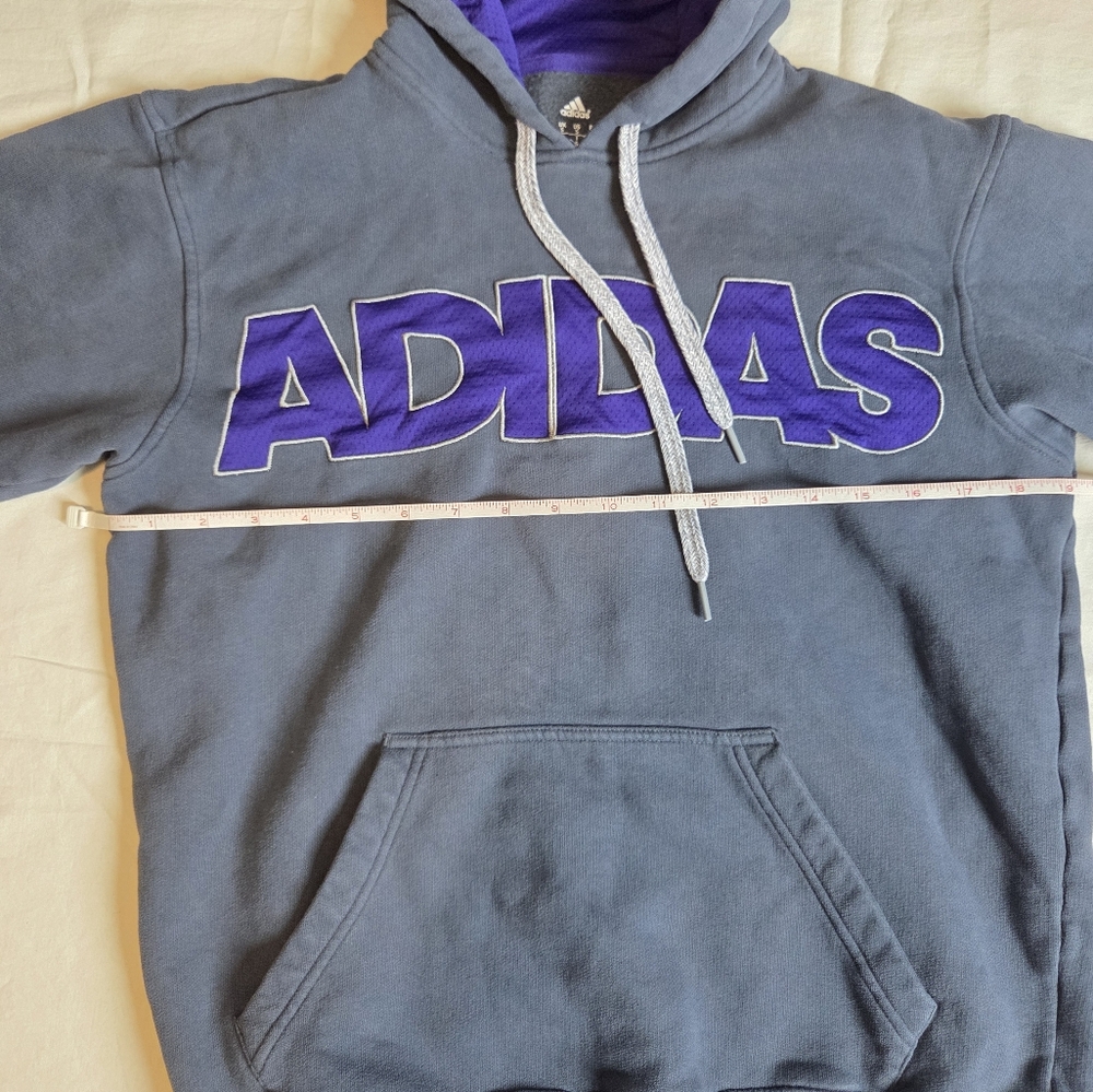 Adidas Men's Charcoal Hoodie with Violet Details Size Small - Picture 3 of 4